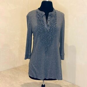 Kenneth Cole. Gray Ruffled Women's Top, 3/4 sleeves, Business casual. Size large